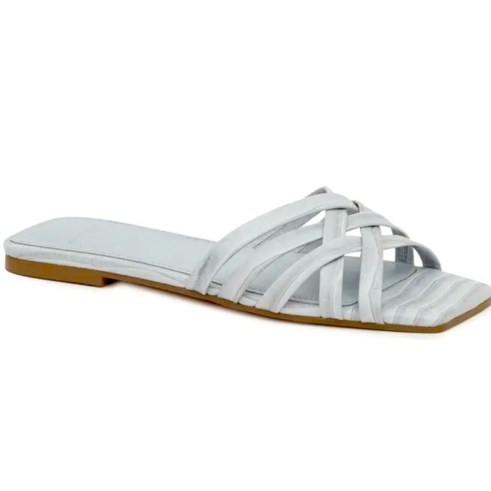 Marc Fisher LTD Varro2 Light Blue Leather Slides Sandals